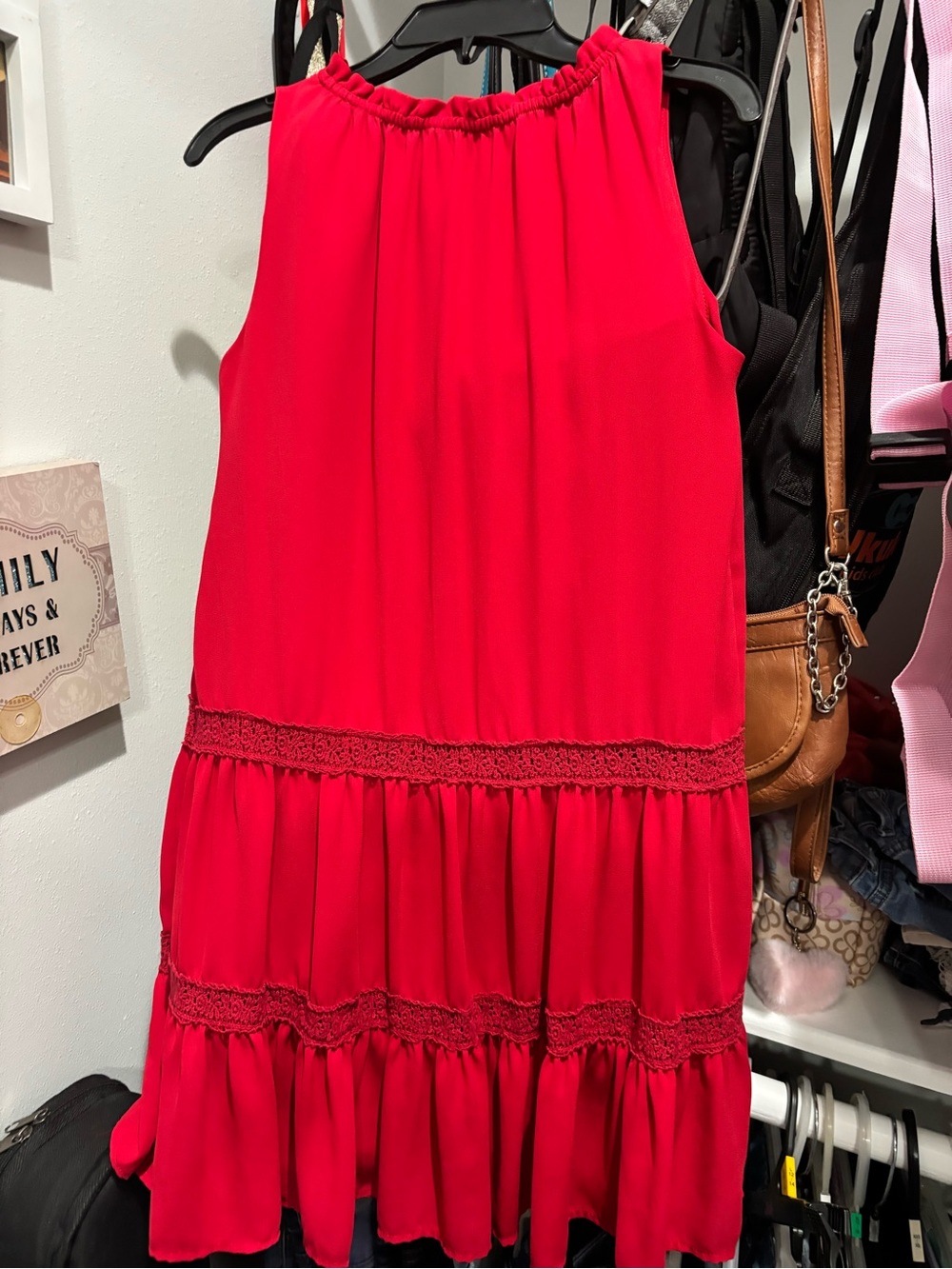GB girls Red Sleeveless Ruffle Neck Dress